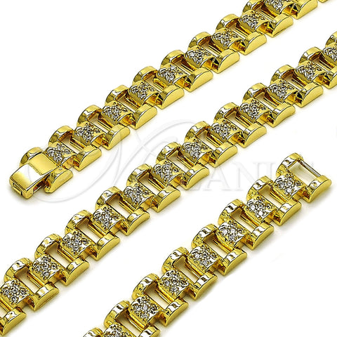 Oro Laminado Tennis Bracelet, Gold Filled Style Belt Buckle Design, with White Cubic Zirconia, Polished, Golden Finish, 03.283.0599.07 (Thickness, 8 Inches Length)