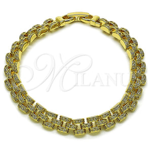 Oro Laminado Tennis Bracelet, Gold Filled Style Belt Buckle Design, with White Micro Pave, Polished, Golden Finish, 03.283.0601.07 (07 MM Thickness, 8 Inches Length)