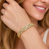 Oro Laminado Tennis Bracelet, Gold Filled Style Cross and Hugs and Kisses Design, with White Cubic Zirconia, Polished, Golden Finish, 03.283.0602.07 (10 MM Thickness, 8 Inches Length)