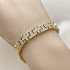 Oro Laminado Tennis Bracelet, Gold Filled Style Cross and Hugs and Kisses Design, with White Cubic Zirconia, Polished, Golden Finish, 03.283.0602.07 (10 MM Thickness, 8 Inches Length)