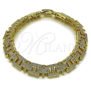Oro Laminado Tennis Bracelet, Gold Filled Style Cross and Hugs and Kisses Design, with White Cubic Zirconia, Polished, Golden Finish, 03.283.0602.07 (10 MM Thickness, 8 Inches Length)
