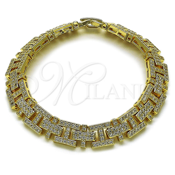 Oro Laminado Tennis Bracelet, Gold Filled Style Cross and Hugs and Kisses Design, with White Cubic Zirconia, Polished, Golden Finish, 03.283.0602.07 (10 MM Thickness, 8 Inches Length)