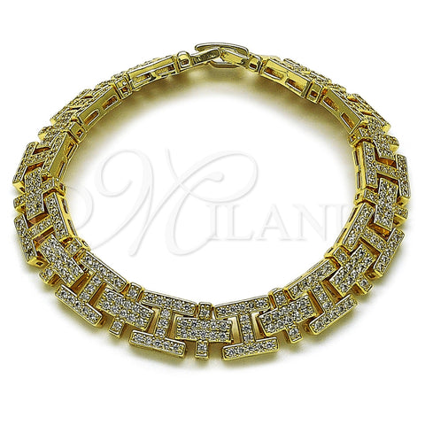 Oro Laminado Tennis Bracelet, Gold Filled Style Cross and Hugs and Kisses Design, with White Cubic Zirconia, Polished, Golden Finish, 03.283.0602.07 (10 MM Thickness, 8 Inches Length)