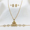 Stainless Steel Necklace, Bracelet and Earring, with White Crystal and Golden Pearl, Polished, Golden Finish, 06.116.0182.1