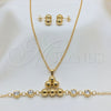 Stainless Steel Necklace, Bracelet and Earring, with White Crystal and Golden Pearl, Polished, Golden Finish, 06.116.0182.1