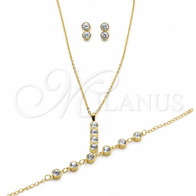 Stainless Steel Necklace, Bracelet and Earring, with White Crystal, Polished, Golden Finish, 06.116.0182.2 for wholesale, main product view