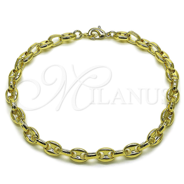 Oro Laminado Fancy Anklet, Gold Filled Style Puff Mariner Design, Polished, Golden Finish, 03.213.0262.10 (07 MM Thickness, 10 Inches Length)