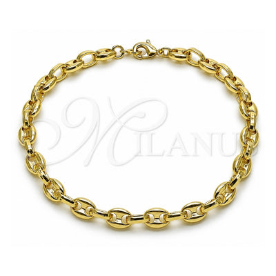 Oro Laminado Fancy Anklet, Gold Filled Style Puff Mariner Design, Polished, Golden Finish, 03.213.0262.10 (07 MM Thickness, 10 Inches Length)