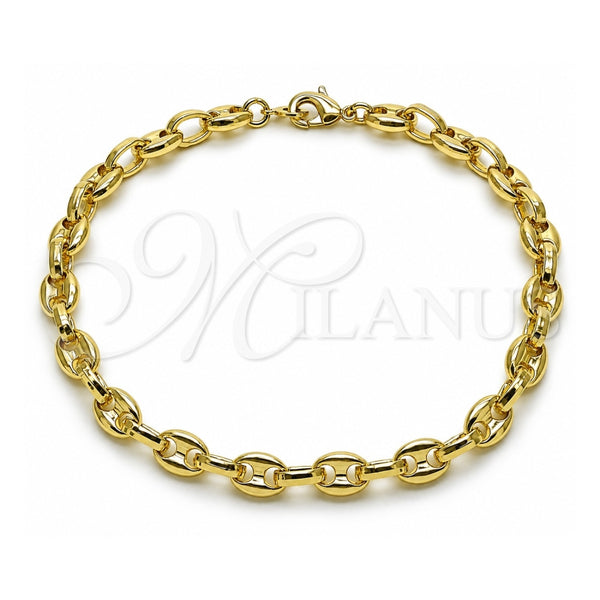Oro Laminado Fancy Anklet, Gold Filled Style Puff Mariner Design, Polished, Golden Finish, 03.213.0262.10 (07 MM Thickness, 10 Inches Length)