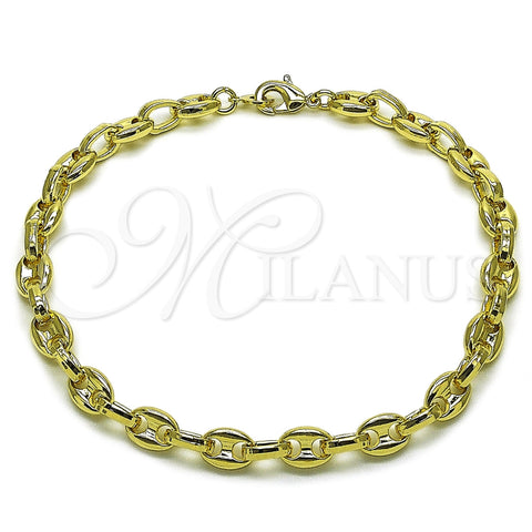 Oro Laminado Fancy Anklet, Gold Filled Style Puff Mariner Design, Polished, Golden Finish, 03.213.0262.10 (07 MM Thickness, 10 Inches Length)