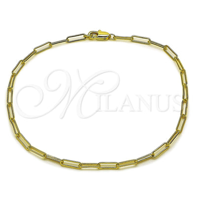 Oro Laminado Basic Anklet, Gold Filled Style Paperclip Design, Polished, Golden Finish, 04.213.0274.10 (Thickness, 10 Inches Length)
