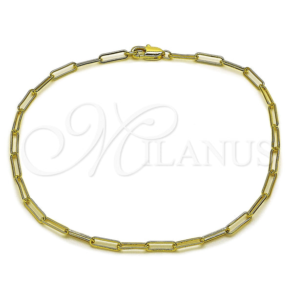 Oro Laminado Basic Anklet, Gold Filled Style Paperclip Design, Polished, Golden Finish, 04.213.0274.10 (Thickness, 10 Inches Length)
