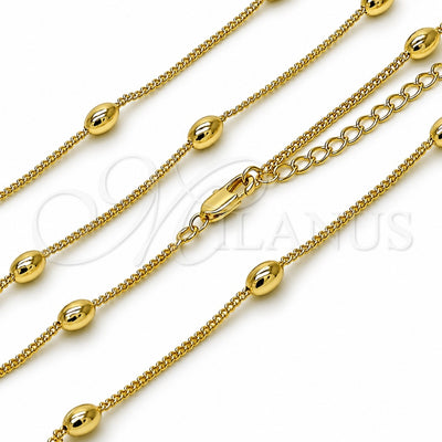 Oro Laminado Basic Necklace, Gold Filled Style Miami Cuban and Ball Design, Polished, Golden Finish, 04.213.0280.16 (Thickness, 16 Inches Length)