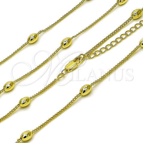 Oro Laminado Basic Necklace, Gold Filled Style Miami Cuban and Ball Design, Polished, Golden Finish, 04.213.0280.16 (Thickness, 16 Inches Length)