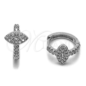 Rhodium Gold Filled Huggie Hoop, Evil Eye Design, with White Micro Pave, Polished, Rhodium Finish, 02.438.0005.12