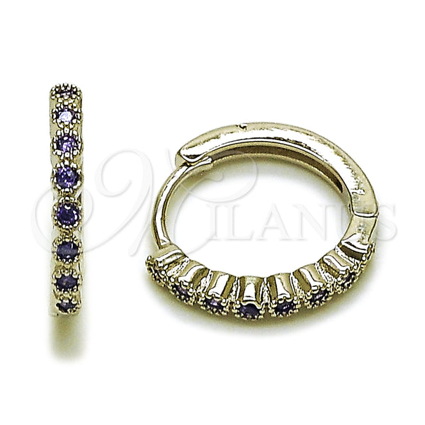Rhodium Gold Filled Huggie Hoop, with Amethyst Cubic Zirconia, Polished, Rhodium Finish, 02.438.0006.15