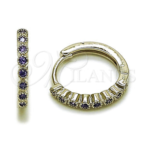 Rhodium Gold Filled Huggie Hoop, with Amethyst Cubic Zirconia, Polished, Rhodium Finish, 02.438.0006.15