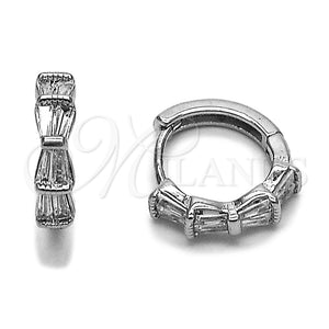 Rhodium Gold Filled Huggie Hoop, Bow and Baguette Design, with White Cubic Zirconia, Polished, Rhodium Finish, 02.438.0007.15