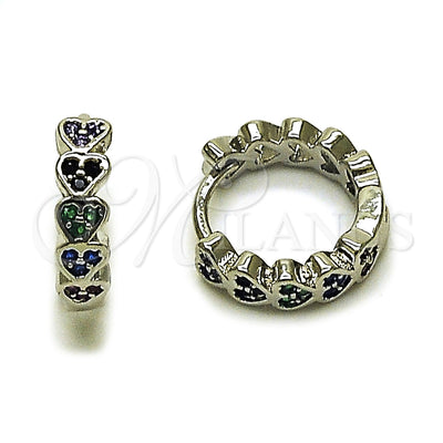Rhodium Gold Filled Huggie Hoop, Heart Design, with Multicolor Micro Pave, Polished, Rhodium Finish, 02.438.0008.14