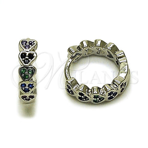 Rhodium Gold Filled Huggie Hoop, Heart Design, with Multicolor Micro Pave, Polished, Rhodium Finish, 02.438.0008.14