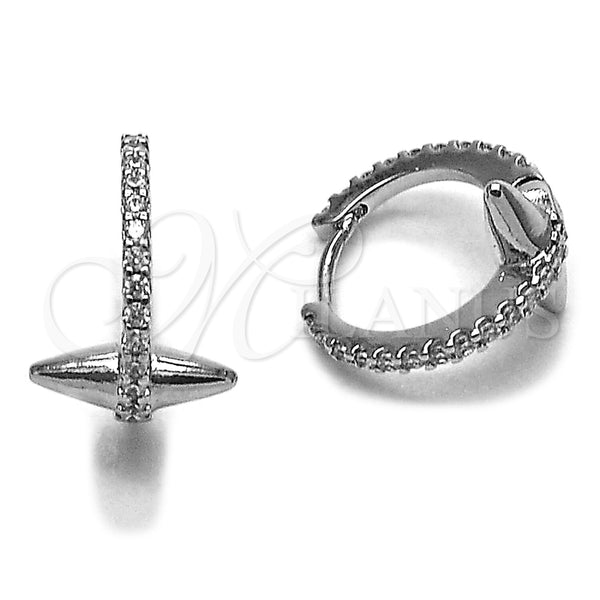 Rhodium Gold Filled Huggie Hoop, with White Micro Pave, Polished, Rhodium Finish, 02.438.0009.14