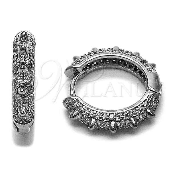 Rhodium Gold Filled Huggie Hoop, with White Micro Pave, Polished, Rhodium Finish, 02.438.0010.20