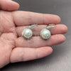 Rhodium Gold Filled Dangle Earring, Ball and Teardrop Design, with Ivory Pearl and White Micro Pave, Polished, Rhodium Finish, 02.438.0012