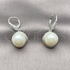 Rhodium Gold Filled Dangle Earring, Ball and Teardrop Design, with Ivory Pearl and White Micro Pave, Polished, Rhodium Finish, 02.438.0012