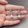 Oro Laminado Dangle Earring, Gold Filled Style Leaf and Ball Design, with Ivory Pearl and White Micro Pave, Polished, Golden Finish, 02.438.0013