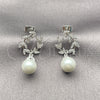Oro Laminado Dangle Earring, Gold Filled Style Leaf and Ball Design, with Ivory Pearl and White Micro Pave, Polished, Golden Finish, 02.438.0013