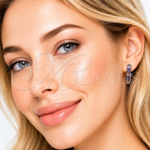 Rhodium Gold Filled Medium Hoop, with Multicolor Micro Pave, Polished, Rhodium Finish, 02.438.0014.12