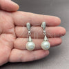 Rhodium Gold Filled Long Earring, Teardrop and Ball Design, with Ivory Pearl and White Micro Pave, Polished, Rhodium Finish, 02.438.0016