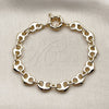 Oro Laminado Fancy Bracelet, Gold Filled Style Heart Design, Polished, Golden Finish, 03.415.0026.07 (09 MM Thickness, 8 Inches Length)