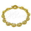 Oro Laminado Fancy Bracelet, Gold Filled Style Heart Design, Polished, Golden Finish, 03.415.0026.07 (09 MM Thickness, 8 Inches Length)