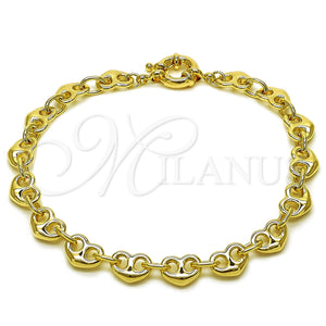 Oro Laminado Fancy Anklet, Gold Filled Style Heart Design, Polished, Golden Finish, 03.415.0026.10 (09 MM Thickness, 10 Inches Length)