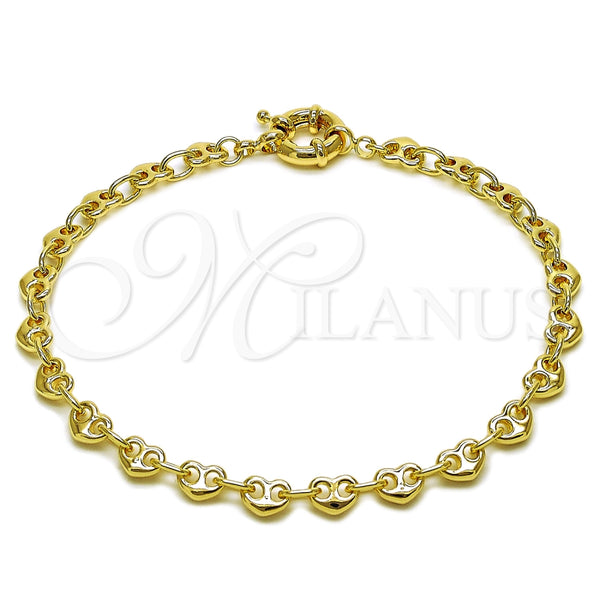 Oro Laminado Fancy Anklet, Gold Filled Style Heart Design, Polished, Golden Finish, 03.415.0027.10 (06 MM Thickness, 10 Inches Length)