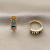 Oro Laminado Huggie Hoop, Gold Filled Style Baguette Design, with Multicolor Cubic Zirconia, Polished, Golden Finish, 02.413.0008.18