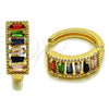 Oro Laminado Huggie Hoop, Gold Filled Style Baguette Design, with Multicolor Cubic Zirconia, Polished, Golden Finish, 02.413.0008.18