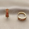Oro Laminado Huggie Hoop, Gold Filled Style Baguette Design, with Garnet Cubic Zirconia, Polished, Golden Finish, 02.413.0008.1.18