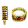 Oro Laminado Huggie Hoop, Gold Filled Style Baguette Design, with Garnet Cubic Zirconia, Polished, Golden Finish, 02.413.0008.1.18