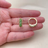 Oro Laminado Huggie Hoop, Gold Filled Style Baguette Design, with Green Cubic Zirconia, Polished, Golden Finish, 02.413.0008.2.18