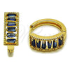 Oro Laminado Huggie Hoop, Gold Filled Style Baguette Design, with Sapphire Blue Cubic Zirconia, Polished, Golden Finish, 02.413.0008.3.18