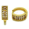 Oro Laminado Huggie Hoop, Gold Filled Style Baguette Design, with Amethyst Cubic Zirconia, Polished, Golden Finish, 02.413.0008.4.18