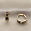 Oro Laminado Huggie Hoop, Gold Filled Style Baguette Design, with Black Cubic Zirconia, Polished, Golden Finish, 02.413.0008.5.18