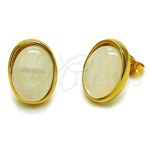 Oro Laminado Stud Earring, Gold Filled Style with Ivory Mother of Pearl, Polished, Golden Finish, 02.342.0426