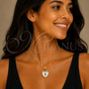 Oro Laminado Fancy Pendant, Gold Filled Style Heart and Baguette Design, with Ivory Mother of Pearl and Green Cubic Zirconia, Polished, Golden Finish, 05.342.0277