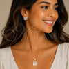 Oro Laminado Earring and Pendant Adult Set, Gold Filled Style with Ivory Mother of Pearl, Polished, Golden Finish, 10.342.0312