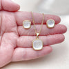 Oro Laminado Earring and Pendant Adult Set, Gold Filled Style with Ivory Mother of Pearl, Polished, Golden Finish, 10.342.0312