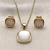 Oro Laminado Earring and Pendant Adult Set, Gold Filled Style with Ivory Mother of Pearl, Polished, Golden Finish, 10.342.0312