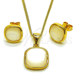 Oro Laminado Earring and Pendant Adult Set, Gold Filled Style with Ivory Mother of Pearl, Polished, Golden Finish, 10.342.0312